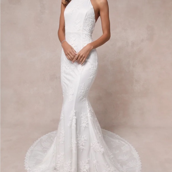 Dreamy Glamour White Embroidered Halter
Mermaid Maxi Dress - Picture 5 of 11